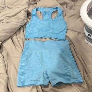 Blue Seamless Sports Bra and Shorts Set